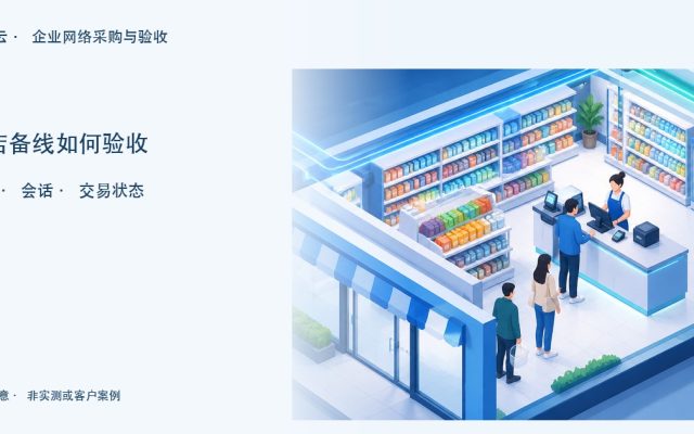 门店收银设备和网络连接的场景示意，提醒备线需要验证业务恢复