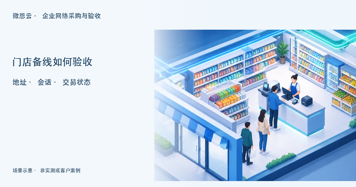 门店收银设备和网络连接的场景示意,提醒备线需要验证业务恢复