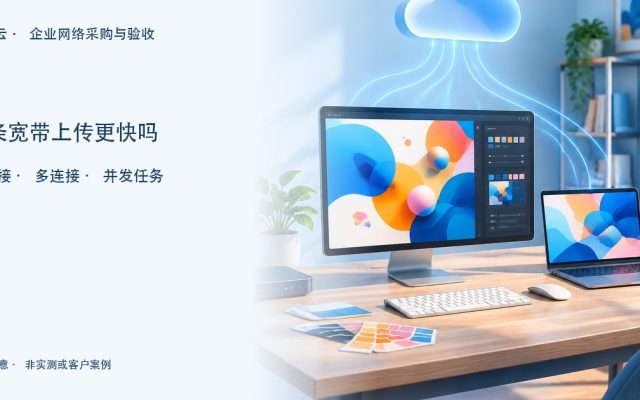 工作室电脑向云端上传文件的场景示意，提示区分连接与并发测试