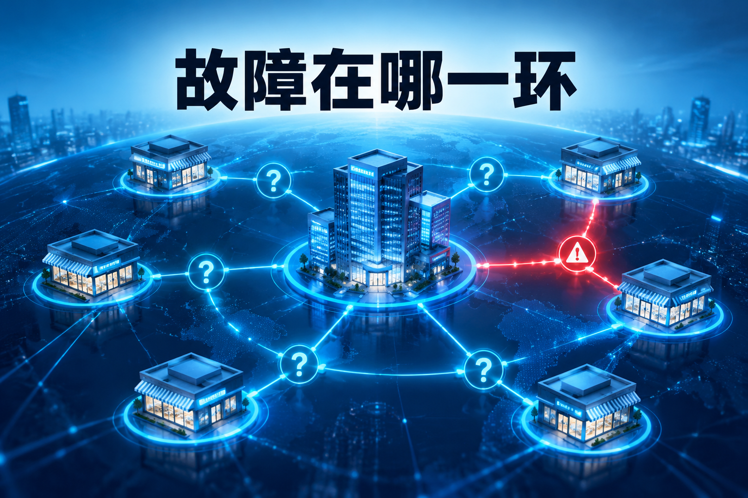 总部与多分支节点之间链路故障难以定位的示意图