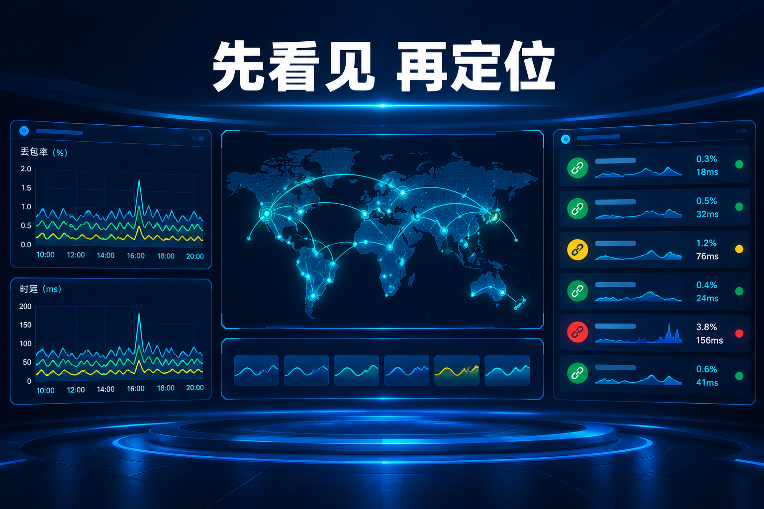 链路丢包率与时延实时监控大屏示意图