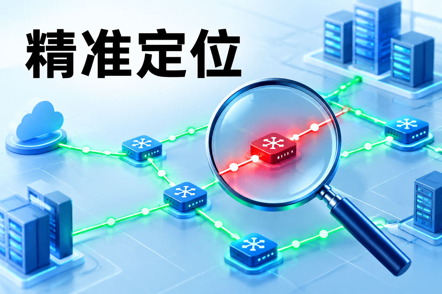 放大镜精准定位网络链路故障点示意图