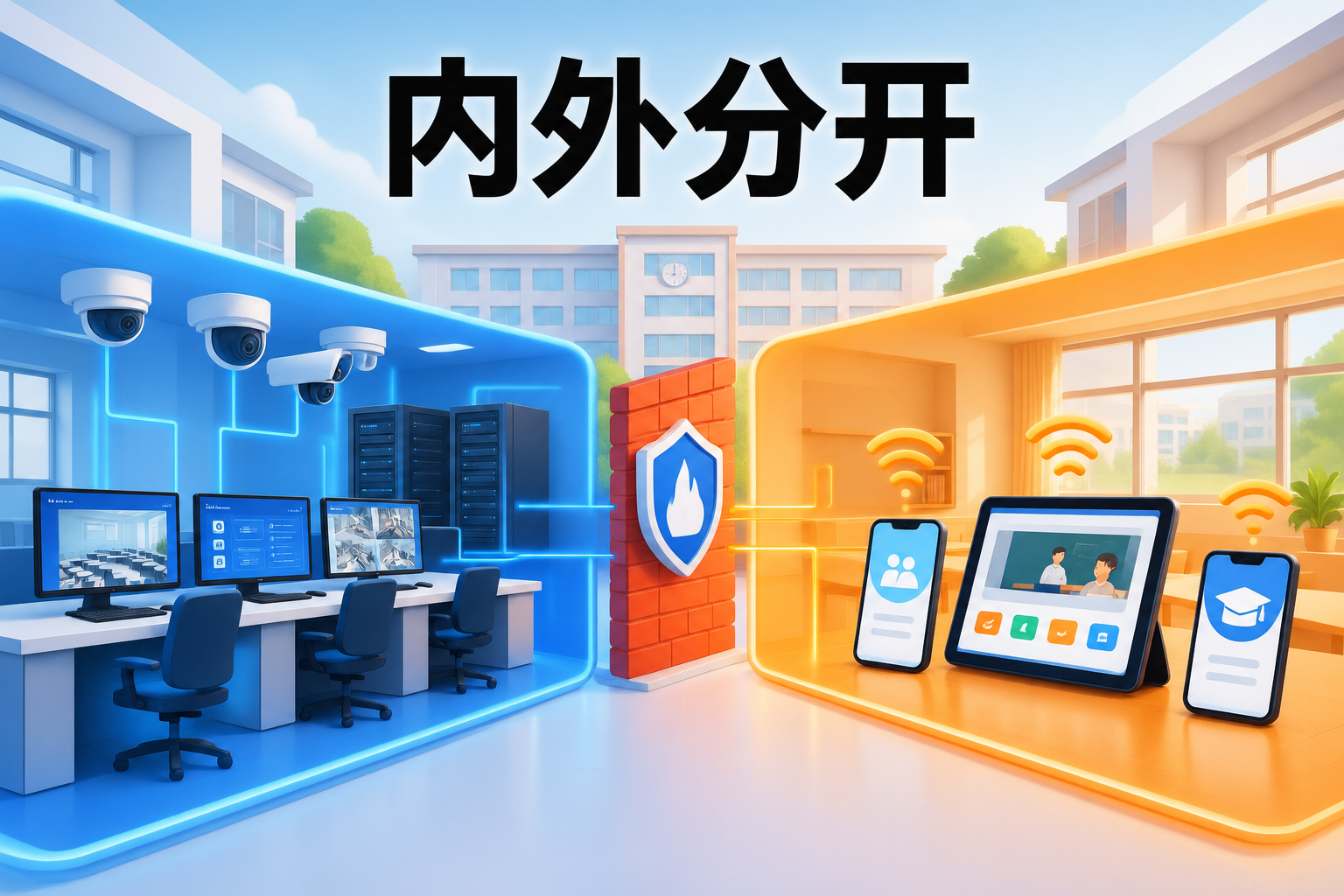 校区内网与家长学员上网分区隔离的示意图