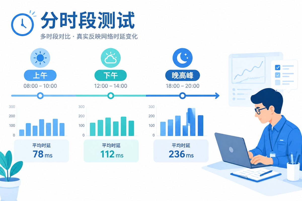 不同时段测试跨运营商访问质量的示意图