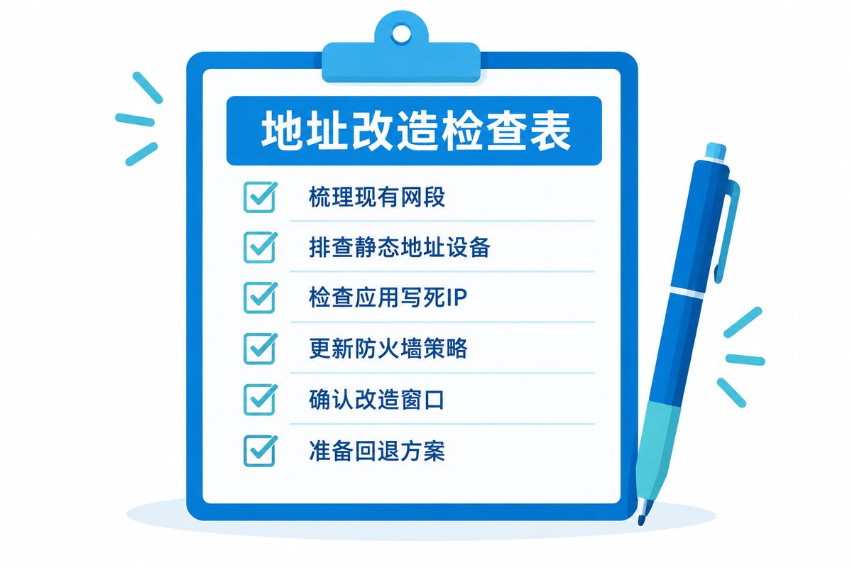 内网地址规划表与改造步骤清单的示意图