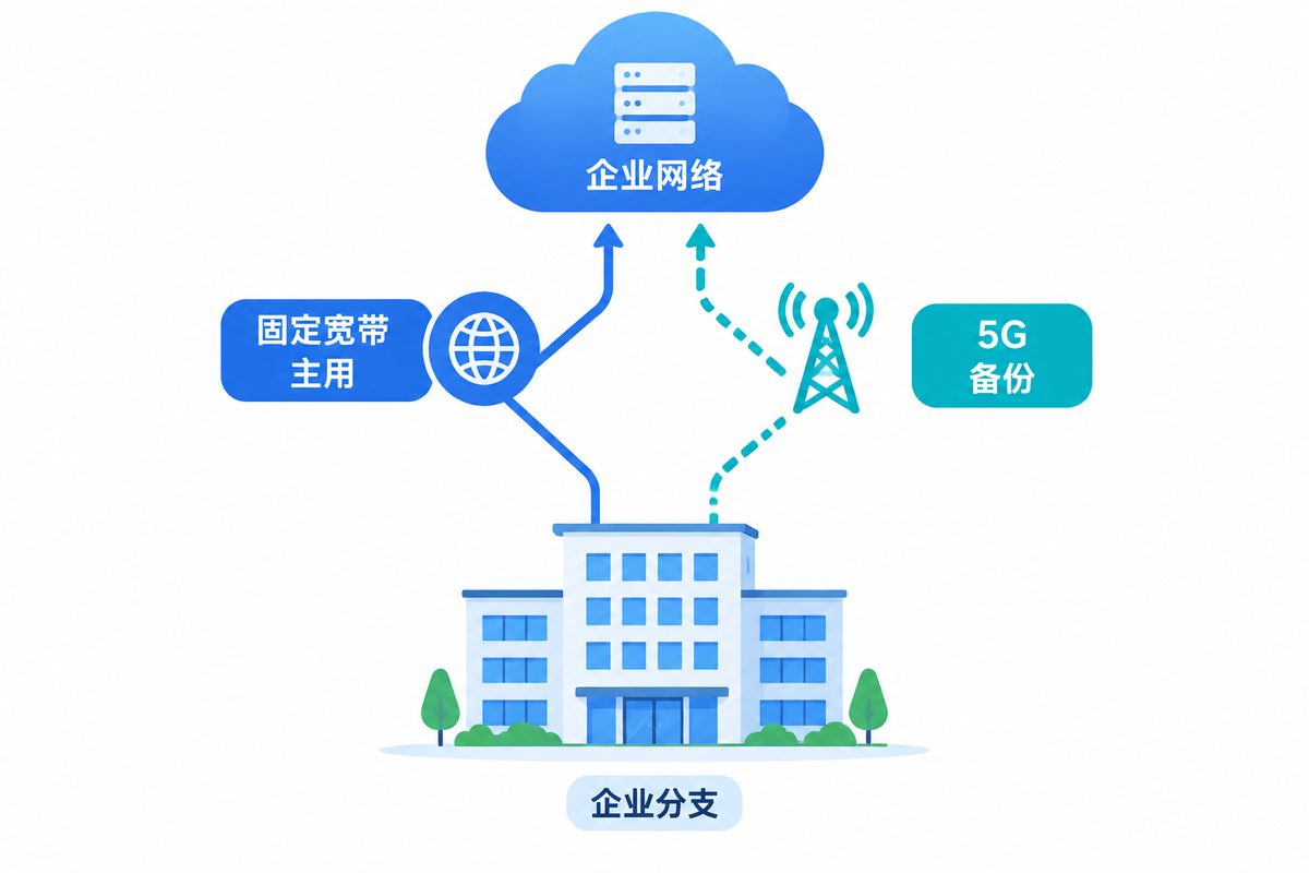 5G 链路作为企业分支备份线路的示意图