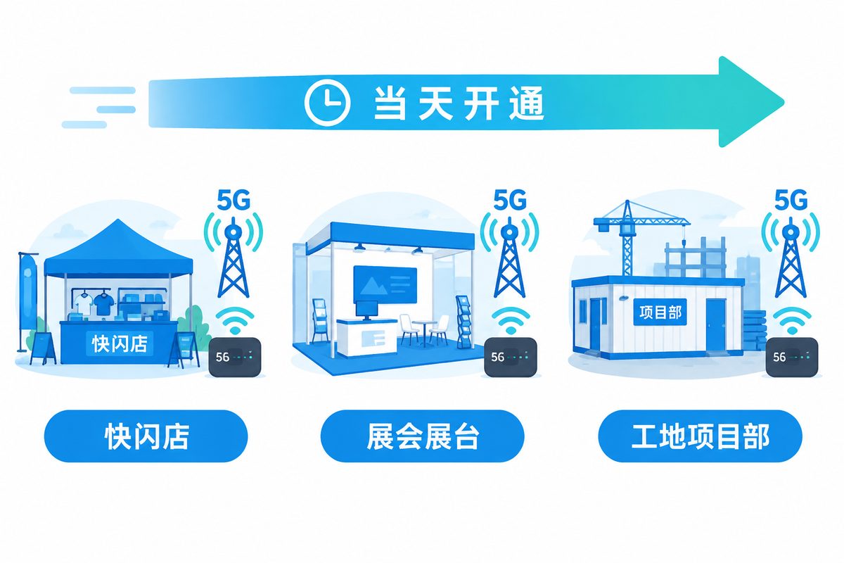 临时门店与展会现场使用 5G 快速开通网络的示意图