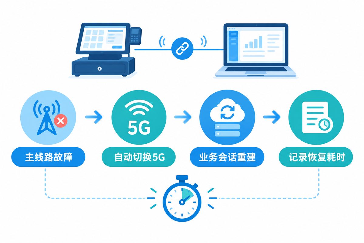 主线路故障切换到5G备份并测试业务的示意图