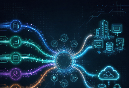 SD-WAN 智能选路将不同业务导向合适网络路径的示意图