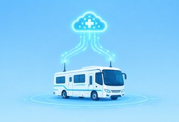 微恩云 移动CT体检车通过5G多链路聚合回传体检数据示意图